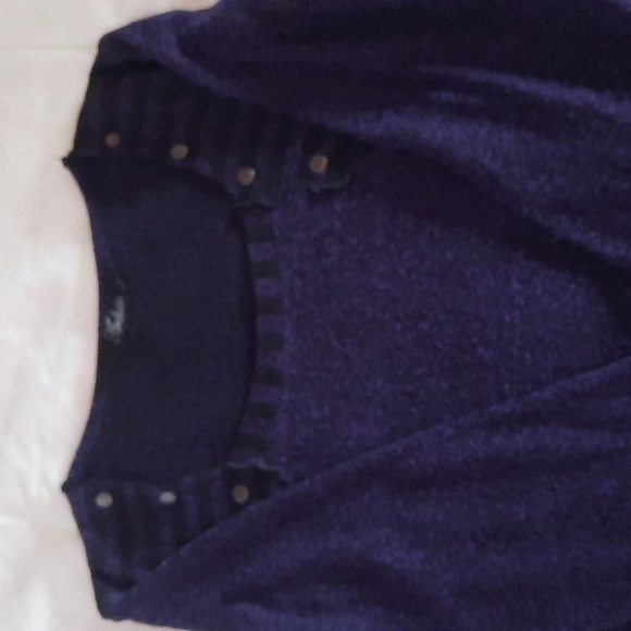 Ardoise Studded Front Purple Long Sleeve Women's Ruffled Hem, Top - Picture 2 of 7